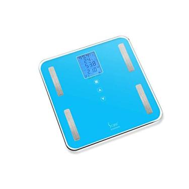 Imagem de balanças eletrônicas escala de gordura inteligente lcd fundo azul branco backlight display grande eletrônico