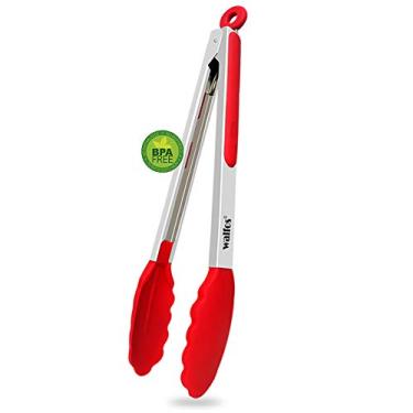 Imagem de Pinças de cozinha Walfos – Pinças de cozinha resistentes ao calor 248 °C, pontas de silicone de aço inoxidável espesso e livre de BPA, ótimas para cozinhar, grelhar, girar, pinças