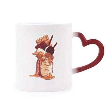 Imagem de Garrafa de chocolate com biscoitos, sorvete, caneca sensível ao calor, copo de grés que muda de cor vermelha