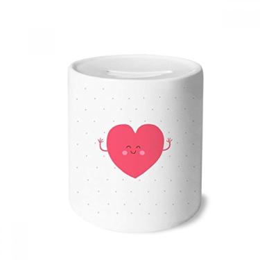 Imagem de Caixa de moedas de cerâmica para o dia dos namorados rosa com rosto de sorriso, presente de cofrinho