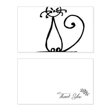 Imagem de Curly Tail Cat Smile Sit Line Cartão de agradecimento aniversário aniversário comemorações casamento agradecimento