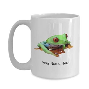 Imagem de Caneca personalizada de sapo de árvore vermelha, xícara de café de sapo vermelho-árvore, ideia de presente de sapo vermelho-olhos-árvore, copo personalizado de sapo-árvore, caneca de café de 445 ml