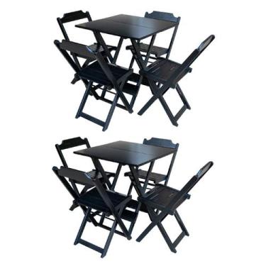 Imagem de Kit 2 Jogos De Mesa Com 4 Cadeiras De Madeira Dobravel 70X70 Ideal Par