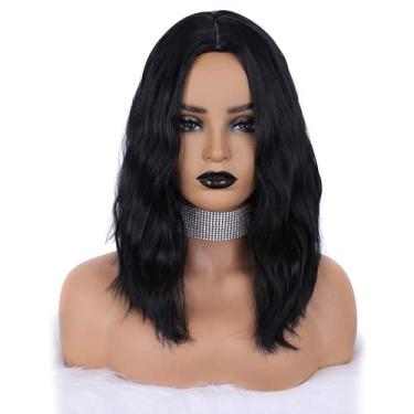 Imagem de Peruca de cabelo sintético ondulado, curto, feminina, preta, natural, cosplay, peruca de fibra de alta temperatura