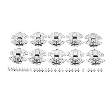 Imagem de 10 pcs antique ferro bloqueio jóias caixa de padlock hasp vinho de madeira caixa de presente trinco apertar hardware de fivela de bolsa com parafusos 30 * 30mm YYDFPIIA (Color : C)