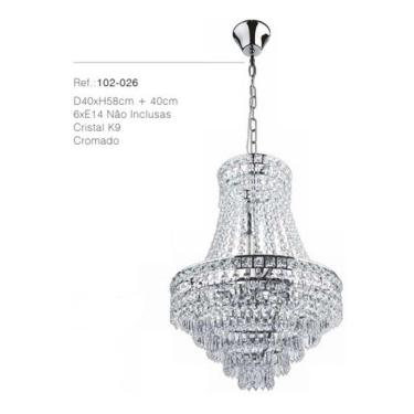 Imagem de Lustre Pendente Cristal K9 Prateado D40x58cm 6xe14