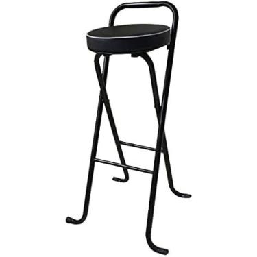 Imagem de Banco Alto Dobrável Com Estrutura De Aço PU Assento Portátil Acolchoado Dobrável Para Café Da Manhã Banquinho De Barra De Cozinha Cadeira De Balcão De Bar Banco De Pesca Alça Para Fácil Acesso Trê