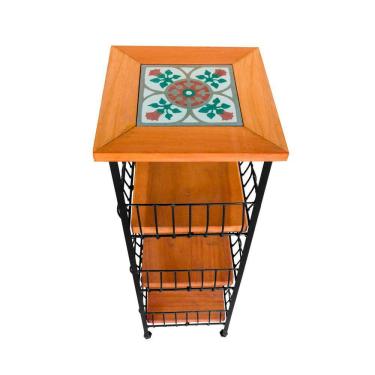 Imagem de Fruteira de Ferro e Madeira Grande 3 Andares Com Ladrilho Hidráulico Artesanal