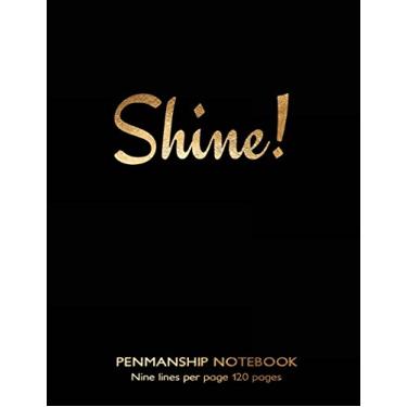 Imagem de Penmanship Notebook - nine lines per page 120 pages: Skip line ruling 3/4" writing space, dotted midline, 3/8" skip line with Shine in gold on black ... penmanship, alphabet and language learning.