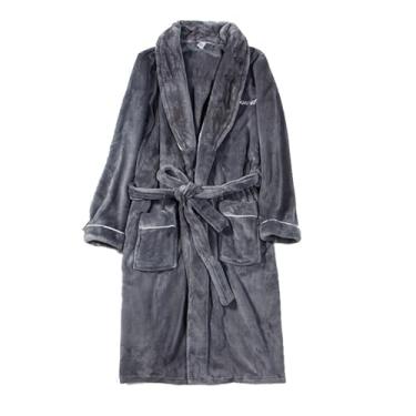 Imagem de Mens Flanela Nightgown Soft Plush Roupão Long Nightgown Sleepwear com bolsos,Dark gray,5XL