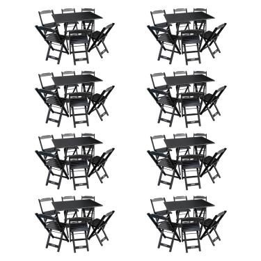 Imagem de Kit 8 Conjuntos de Mesa Dobráveis de Madeira 70x110cm com 6 Cadeiras Preta