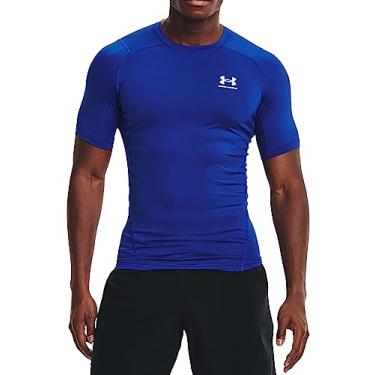 Imagem de Under Armour Camiseta masculina Armour Heatgear de manga curta de compressão, azul royal (400)/branca, GG