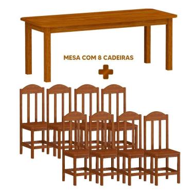 Imagem de Mesa Retangular 8 Cadeiras Madeira Maciça 200 x 88 Marrom