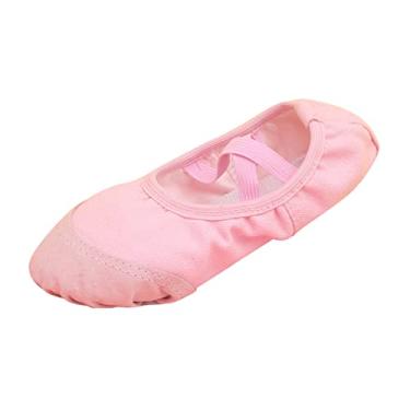 Imagem de Sapatilhas de balé para meninas, chinelos de lona para prática de dança sem amarrar, sapatos de ginástica para ioga (bebê/pequeno, rosa, 1 Big Kid