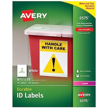 Imagem de Avery Etiquetas de identificação brancas duráveis para impressoras a laser, 21,5 x 28 cm, pacote com 50 (6575)
