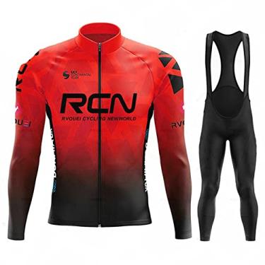Imagem de Outono Inverno Ciclismo Jersey Ao Ar Livre Térmico Fleece Bicicleta Meia-calça Zíper Completo À Prova de Vento Bicicleta de Estrada Manga Longa Bib Pants, Vermelho, PP (160 CM/53 KG)