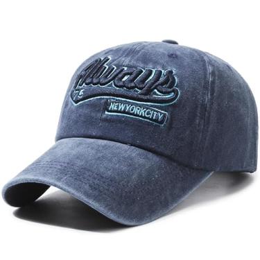 Imagem de Boné cinza vintage, boné de beisebol unissex com personalidade, moda urbana, tendência, bordado, chapéu de sol, Azul, Tamanho Único