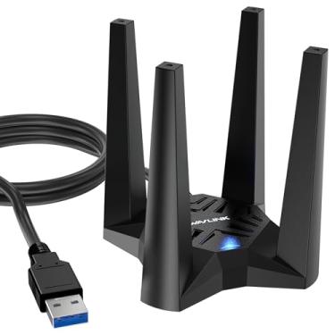 Imagem de AX1800 Adaptador USB WiFi 6 para PC de mesa, banda dupla 5 GHz + 2,4 GHz adaptador WiFi para PC com antenas de alto ganho 4x3dBi, MU-MIMO, OFDMA, WPA3, suporta Windows 11/10, design de base magnética