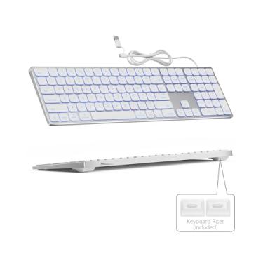Imagem de Teclado retroiluminado de alumínio para Apple Mac OS, plug-n-Play, teclado com fio USB-A/USB-C com teclado numérico para iMac/Mac Mini ou MacBook Laptop, branco