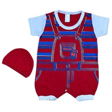 Imagem de Macacão Bebê Curto Com Chapéu para Menino Roupa Bebe 100% algodão (Vermelho)