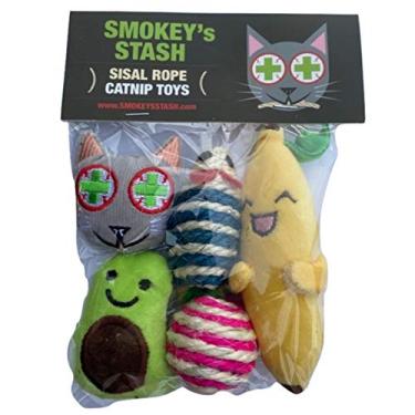 Imagem de Smokey's Stash Brinquedos de banana com erva-dos-gatos, abacate e esfumaçado com mouse de sisal e bola para gatos