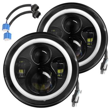 Imagem de Rivulet Faróis de LED de 17 cm para Jeep Wrangler – 2 peças de faróis redondos halo 6000LM com DRL e seta âmbar, Plug & Play com adaptador H4 para H13 para Jeep TJ JK CJ e mais