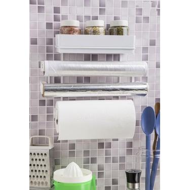 Imagem de Porta Temperos Condimento Suporte de Parede + Compartimento 3 Rolos (Branco)