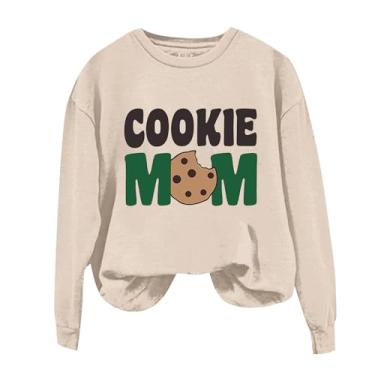 Imagem de Duobla Moletom feminino Mama gola redonda gráfico Cookie Mom moderno casual pulôver manga longa camisetas engraçadas suéteres confortáveis, A-2-bege, P