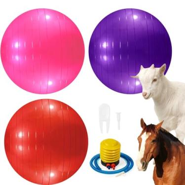 Imagem de WoYous 3 peças de bola de cabra para animais de estimação, brinquedo de cordeiro, bola de treinamento de cães com bomba infladora para cães de estimação, cabras, cavalos, para brincar em