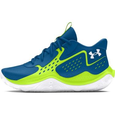 Imagem de Under Armour Tênis de basquete unissex infantil escolar Jet '23, (401) Photon Azul/Alta Visibilidade Amarelo/Branco, 3.5 Big Kid