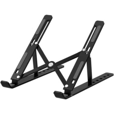 Imagem de Suporte para Notebook e Tablet em Alumínio Resistente Apoio Mesa em Metal Articulado Dobrável Ajustável com Altura Regulável Portátil Base para Laptops (PRETO)