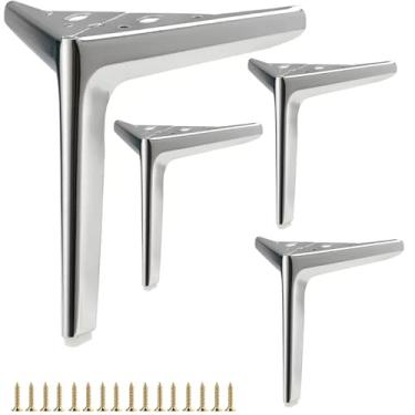 Imagem de Conjunto de 4 Pernas de Móveis de Metal Prata Brilhante de 25 cm, Pés para Moveis, Pés para Mesa, Substituição DIY para Pernas Curtas de Armário, Pernas de Sofá, Pernas de Cômoda Pequenas