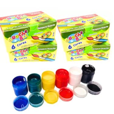 Imagem de Kit 20 Caixas Tinta Guache Tempera 6 Cores Pintura Desenhos Aquarela Infantil Kit Lembrancinha Festa Aniversario Dia das Crianças