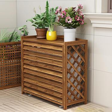 Imagem de Painel de cerca de madeira com cobertura de ar condicionado independente, equipamento de piscina externa, lata de lixo, cerca, tela de privacidade, suporte de flor decorativo, cerca CA para