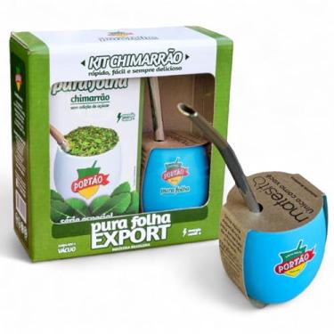 Imagem de Erva-Mate Portão Kit Chimarrão Pura Folha Export - Erva-Mate, Cuia Matesito e Bomba Bocal de Ouro (Azul)