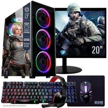 Imagem de Computador Gamer Completo TOB Intel Core i7 SSD 240GB 8GB Teclado Mouse Mouse Pad e Headset Gamer Monitor 20" Windows 10 Pro Trial