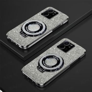 Imagem de Para Xiaomi Mi 13T 12T 11T Pro 14 13 12 11 Lite POCO X3 NFC X5 F3 F4 F5 M3 M4 Capa de silicone revestida com suporte magnético, anel cinza prateado, para POCO X3 GT