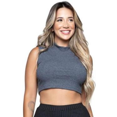 Imagem de Cropped Garrafinha Canelado Bella Fiore Regata Gola Alta Blogueira Moda Casual-Feminino