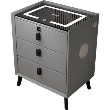 Imagem de Mesa de cabeceira, mesa de cabeceira inteligente com estação de carregamento, com luzes/fechadura por impressão digital/alto-falante Bluetooth/3 gavetas, cinza escuro, 45 cm