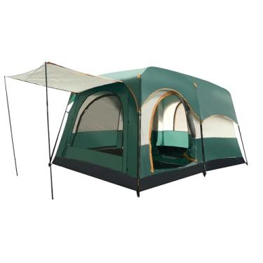 Imagem de TENPLAY Barraca de cabine familiar para 6 a 8 pessoas, poliéster 170T, revestimento de poliuretano à prova d'água 2000 mm, 2 quartos, 3 portas, janelas de malha, camada dupla, barraca grande para