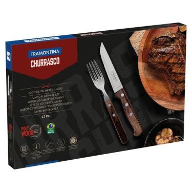Imagem de Jogo De Talheres Tramontina Churrasco Com Laminas Em Aço Inox E Cabos De Madeira Castan...