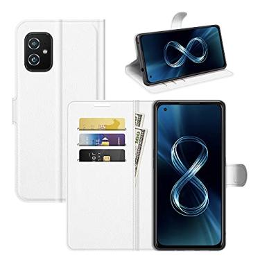 Imagem de Capa para Asus Zenfone 8 ZS590KS, com suporte para cartão de couro PU + [capa de TPU] [suporte] [compartimentos para cartão] capa fólio magnética para Asus Zenfone 8 ZS590KS (branca)