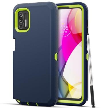 Imagem de Jiunai Capa para Moto G Stylus 2021, 3 peças, resistente, à prova de choque, híbrida, de camada dupla, proteção contra quedas, capa de telefone macia, resistente e fosca compatível com Moto G Stylus 2021, azul