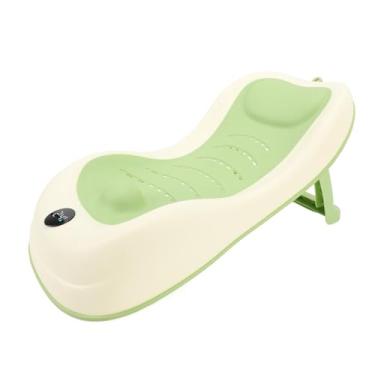 Imagem de Suporte para banho de bebê, banheira dobrável para recém-nascidos com termômetro, base antiderrapante para bebês, suporte para banho de secagem rápida, segurança e conforto (Verde)