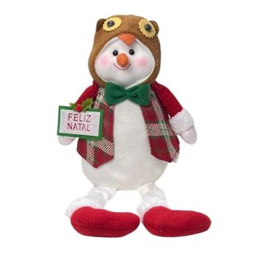 Imagem de Boneco de Neve Sentado com Touca e Gravata Enfeite Natalino Tok da casa