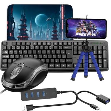 Imagem de Kit Combo Gamer mobilador: Teclado, Mouse, Tripé para Celular, Hub USB, Mousepad, Cabo USB OTG v8 micro usb