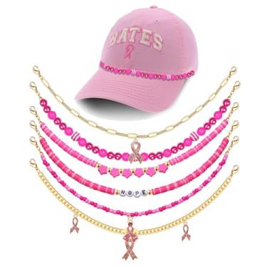 Imagem de Corrente de chapéu de caminhoneiro para mulheres e homens, conscientização do câncer de mama, corrente de contas, pingente de fita rosa, boné de beisebol, chapéu, acessórios para o câncer de mama,