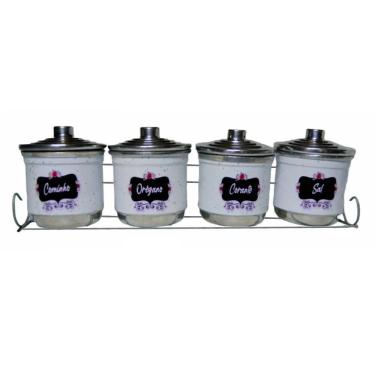 Imagem de Porta Condimento Tempero Organizador 4 Potes Alumínio Branco