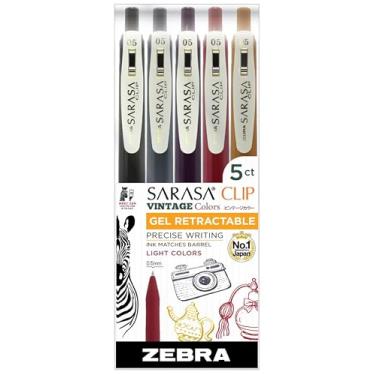 Imagem de Zebra Pen Caneta de gel retrátil Sarasa Clip cores vintage, ponta fina, 0,5 mm, cores sortidas claras, pacote com 5 (47445)