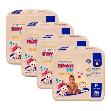 Imagem de Kit 4 Fralda Turma da Mônica Baby Premium Jumbo P com 26un cada